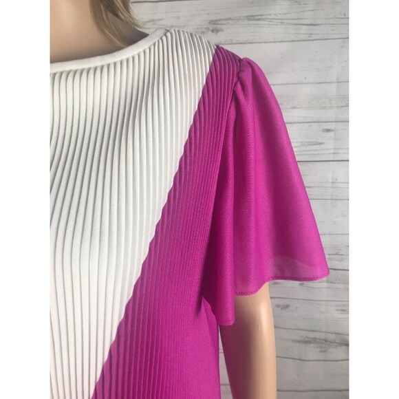 True Vintage Dress Size 13/14 Laurel Ridge Pink White Pleated Polyester Retro - Picture 4 of 12